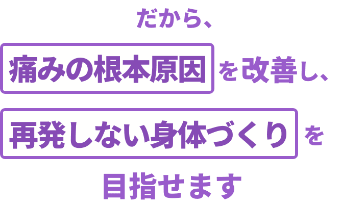だから、不調の根本原因を改善し、再発しない身体づくりを目指せます